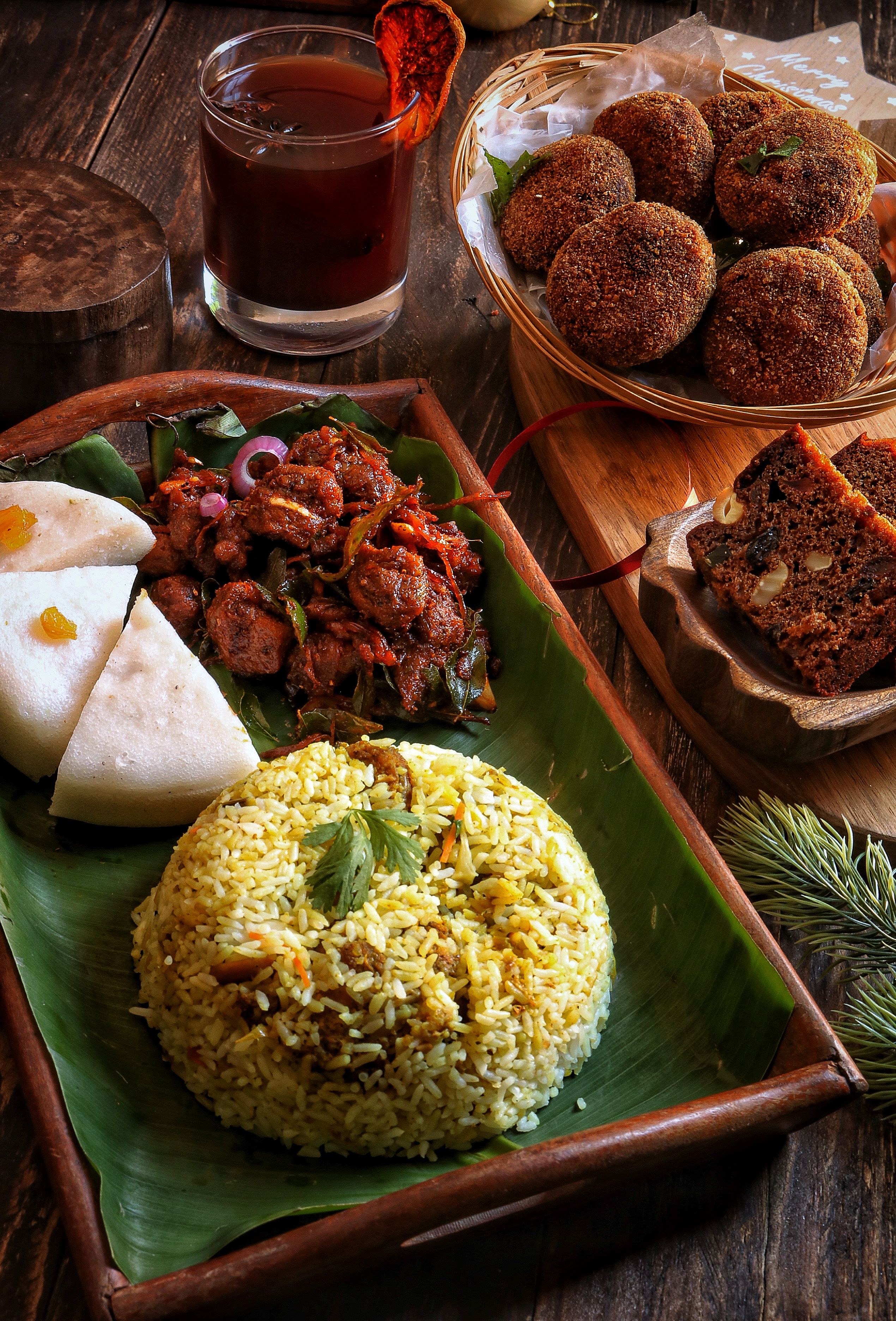Rice and curry banana leaf